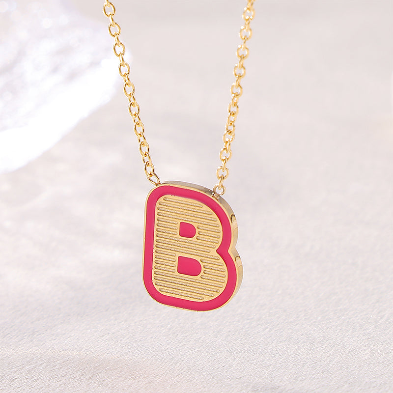 Sweet Simple Style Artistic Letter Stainless Steel Enamel Plating 18k Gold Plated Pendant Necklace