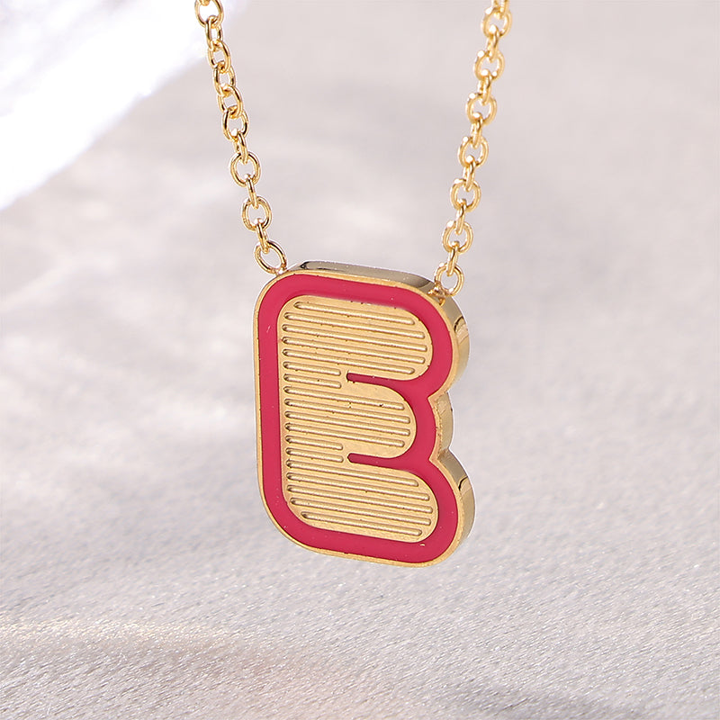 Sweet Simple Style Artistic Letter Stainless Steel Enamel Plating 18k Gold Plated Pendant Necklace