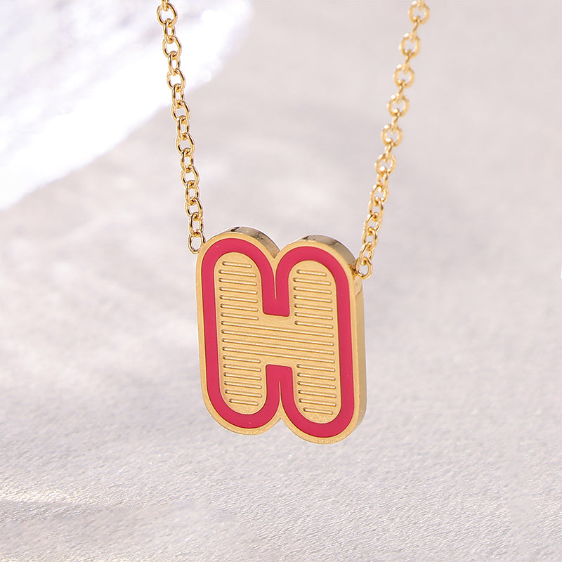 Sweet Simple Style Artistic Letter Stainless Steel Enamel Plating 18k Gold Plated Pendant Necklace