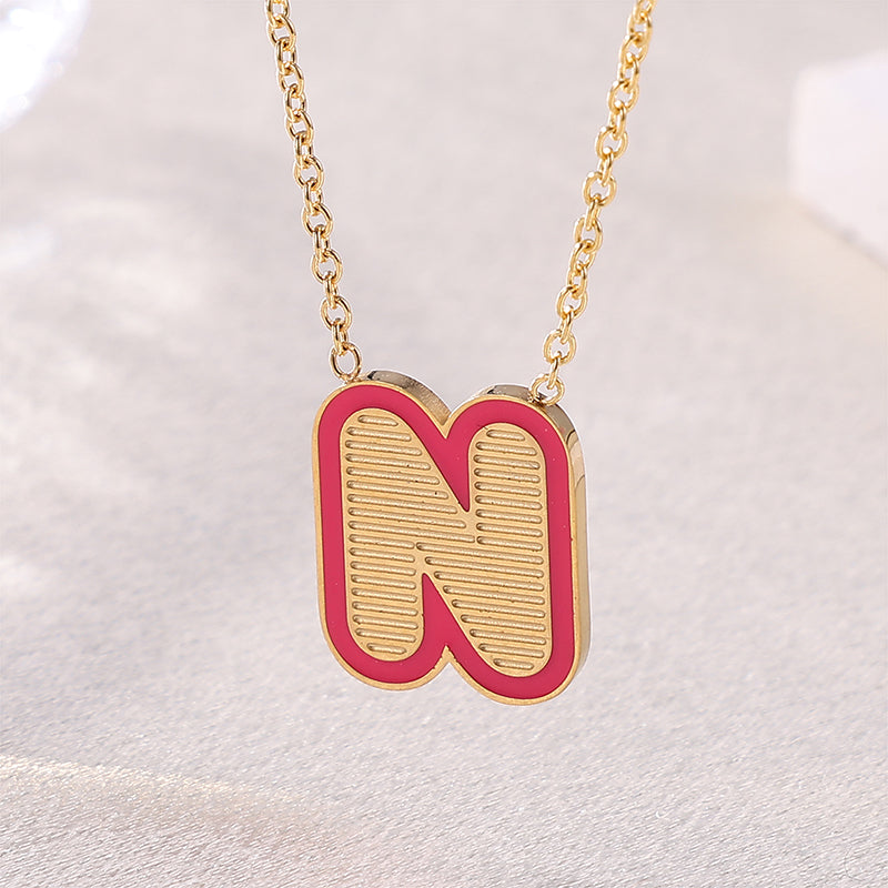 Sweet Simple Style Artistic Letter Stainless Steel Enamel Plating 18k Gold Plated Pendant Necklace