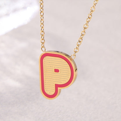 Sweet Simple Style Artistic Letter Stainless Steel Enamel Plating 18k Gold Plated Pendant Necklace