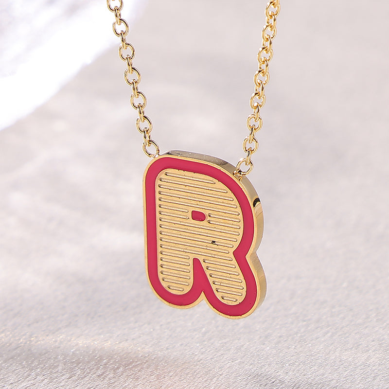 Sweet Simple Style Artistic Letter Stainless Steel Enamel Plating 18k Gold Plated Pendant Necklace