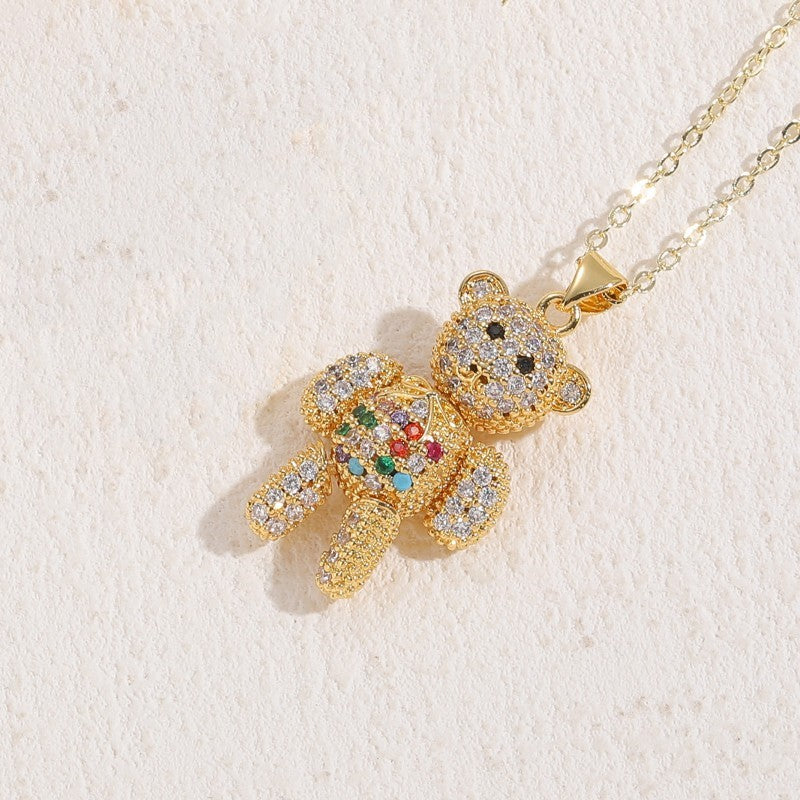 Streetwear Bear Copper 14k Gold Plated Zircon Necklace In Bulk