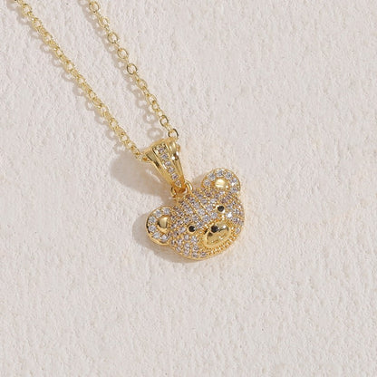 Elegant Classic Style Bear Copper 14k Gold Plated Zircon Necklace In Bulk