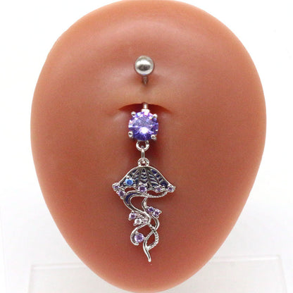 Cute Tropical Jellyfish Stainless Steel Copper Epoxy Inlay Rhinestones Zircon White Gold Plated Belly Ring