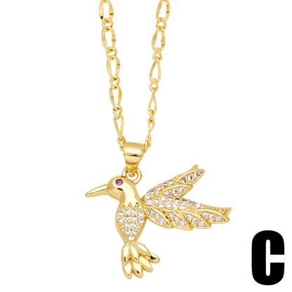 Cute Fashion Simple Style Bird Copper 18k Gold Plated Zircon Necklace In Bulk