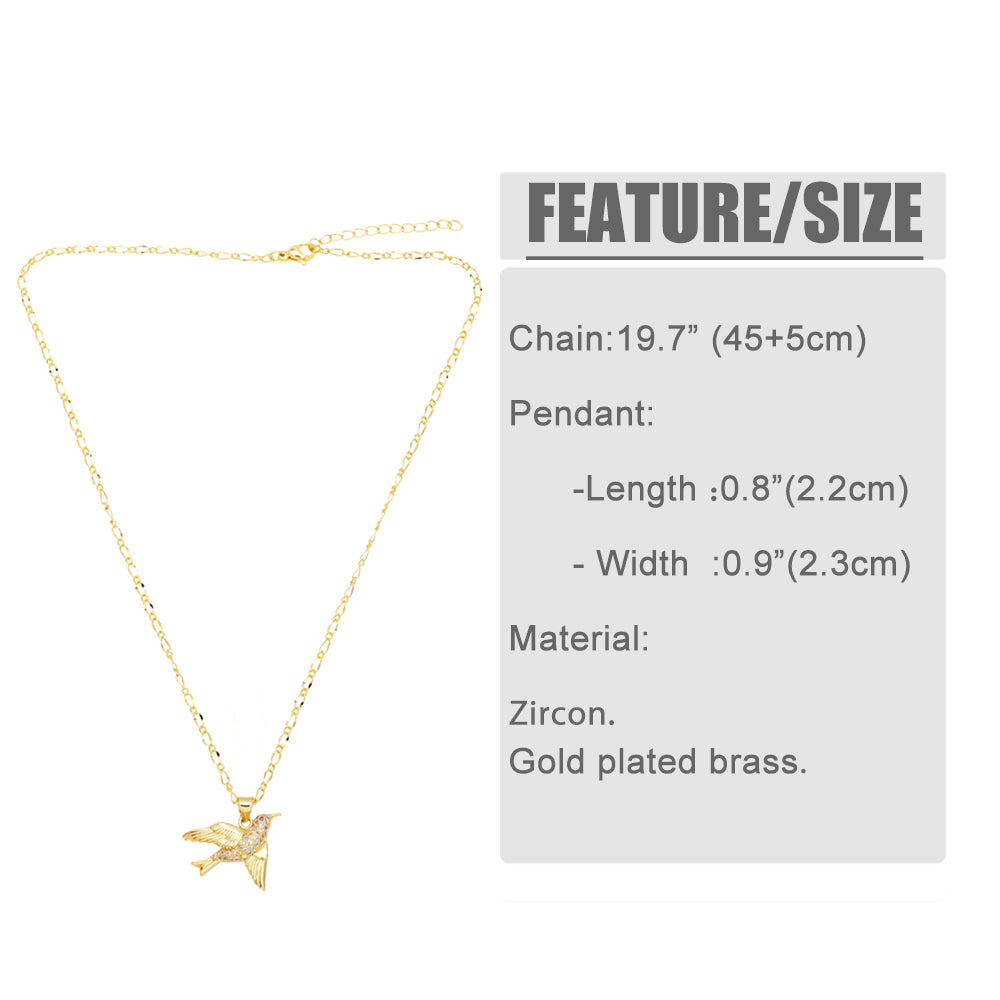 Cute Fashion Simple Style Bird Copper 18k Gold Plated Zircon Necklace In Bulk