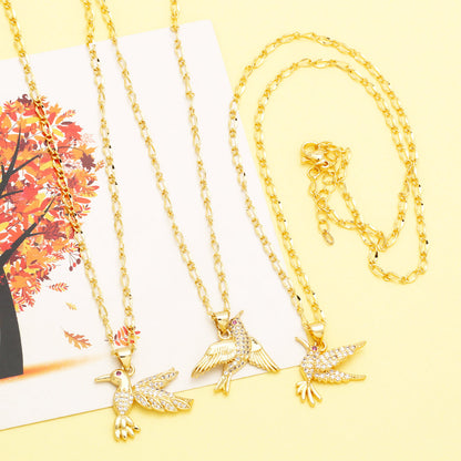 Cute Fashion Simple Style Bird Copper 18k Gold Plated Zircon Necklace In Bulk