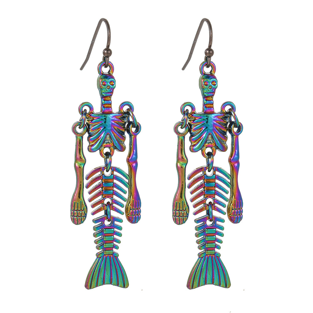 1 Pair Funny Skull Fish Tail Hollow Out Iron Drop Earrings