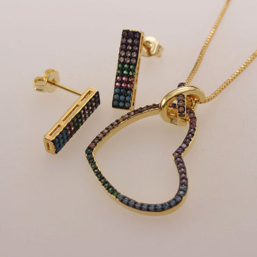 Simple Style Heart Shape Copper Plating Inlay Zircon Gold Plated Jewelry Set