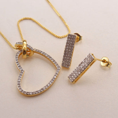 Simple Style Heart Shape Copper Plating Inlay Zircon Gold Plated Jewelry Set