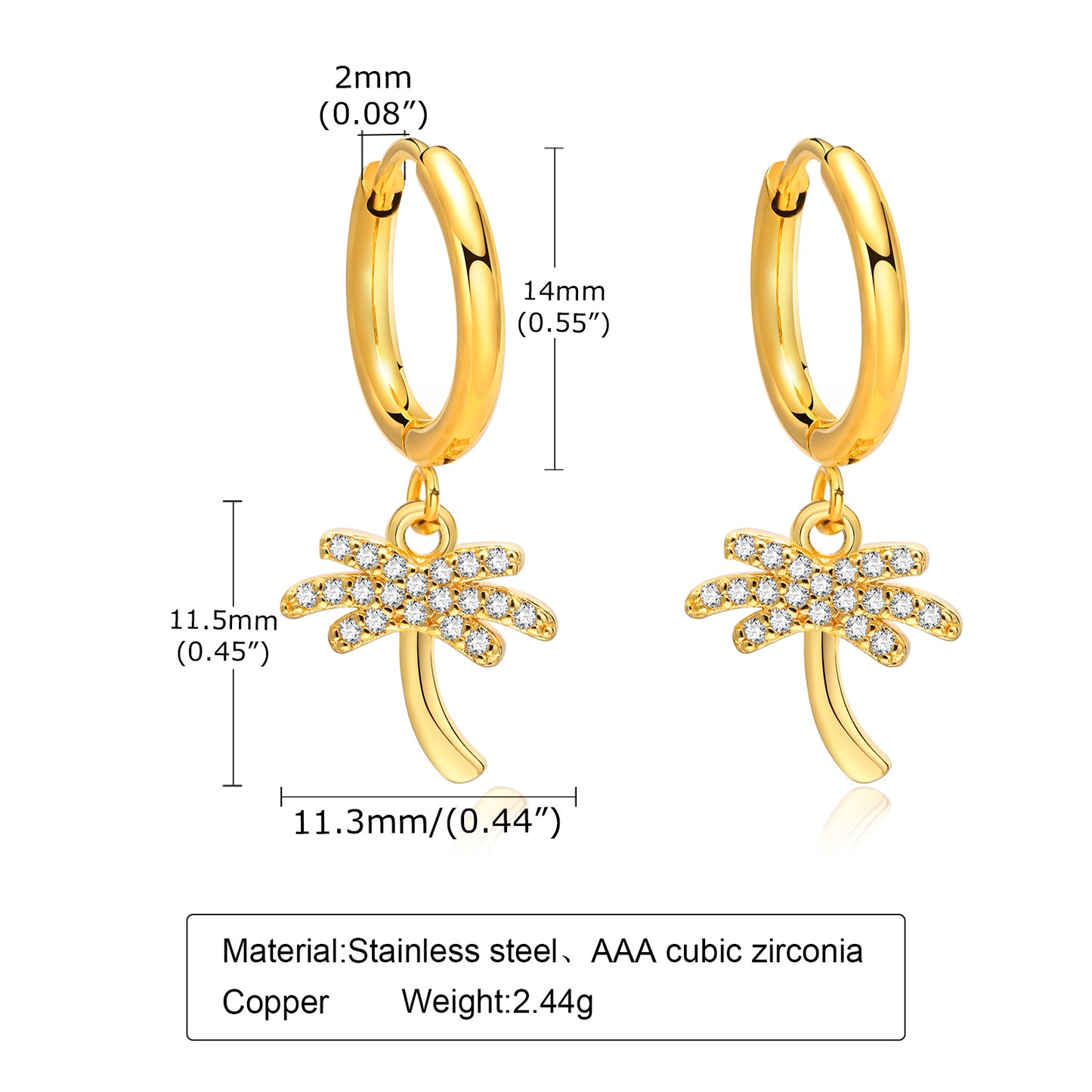 1 Pair Simple Style Butterfly Elephant Plating Inlay Stainless Steel Copper Zircon Gold Plated Drop Earrings