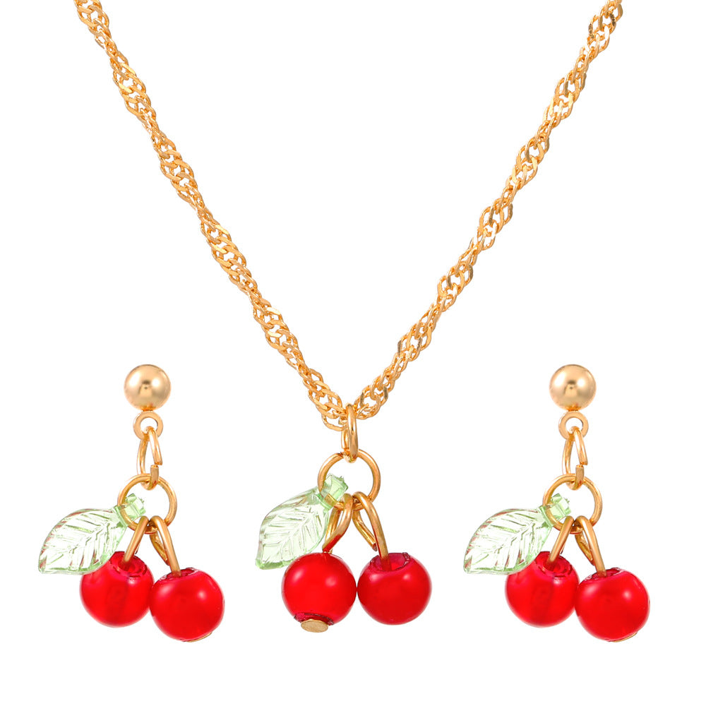 Wholesale Jewelry Simple Style Cherry Plastic Resin 14k Gold Plated Plating Earrings Necklace