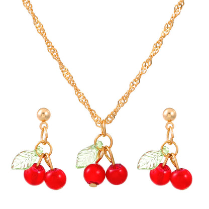 Wholesale Jewelry Simple Style Cherry Plastic Resin 14k Gold Plated Plating Earrings Necklace