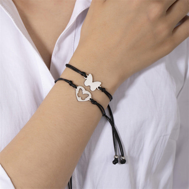 Casual Heart Shape Butterfly Stainless Steel Bracelets In Bulk