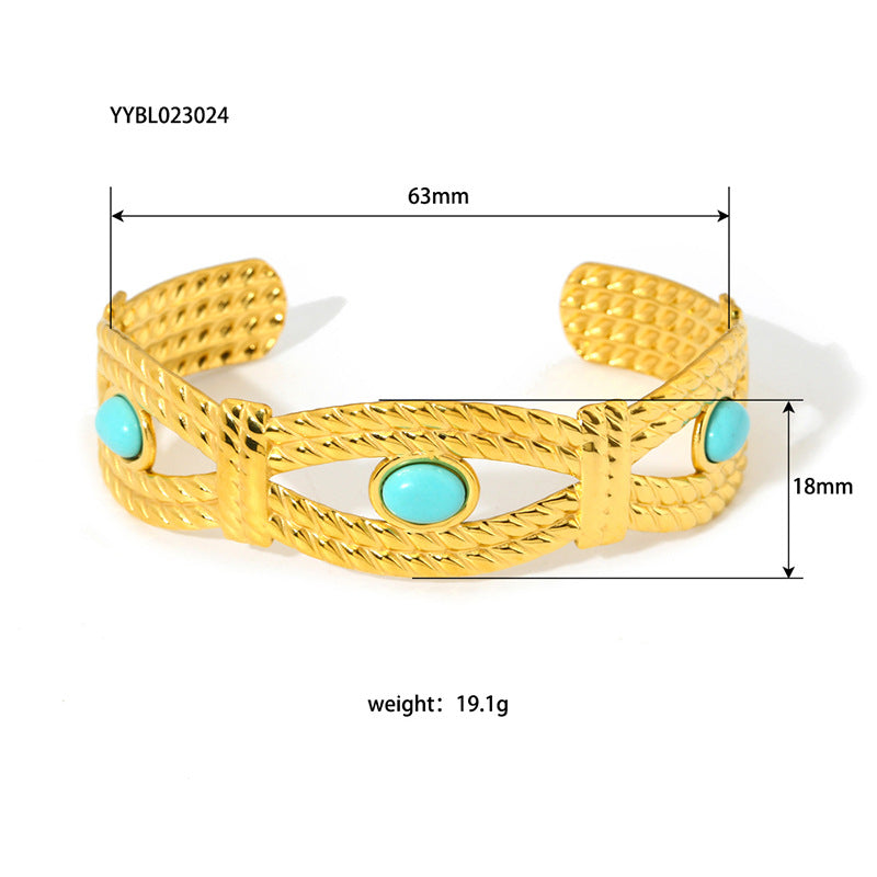 Vintage Style Eye Solid Color Flower Stainless Steel Inlay Turquoise Bangle