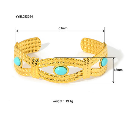 Vintage Style Eye Solid Color Flower Stainless Steel Inlay Turquoise Bangle