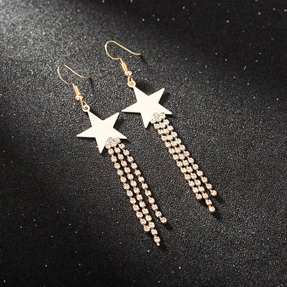 1 Pair Sweet Star Inlay Metal Rhinestones Drop Earrings