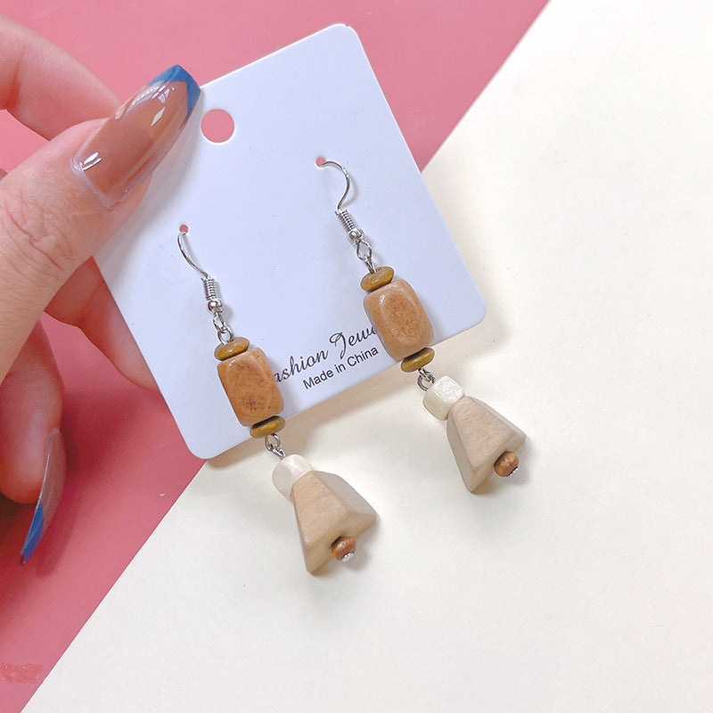 1 Pair Retro Round Water Droplets Hollow Out Wood Drop Earrings