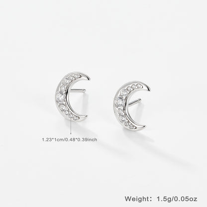 1 Pair Elegant Sweet Clouds Star Moon Sterling Silver White Gold Plated Ear Studs