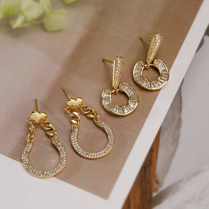 1 Pair Simple Style Commute Geometric Plating Inlay Copper Zircon 18k Gold Plated Drop Earrings