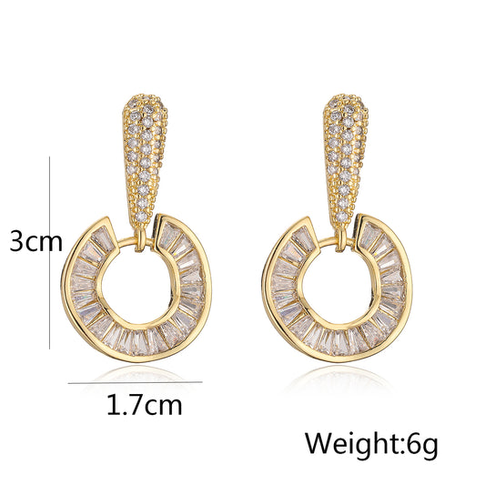 1 Pair Simple Style Commute Geometric Plating Inlay Copper Zircon 18k Gold Plated Drop Earrings