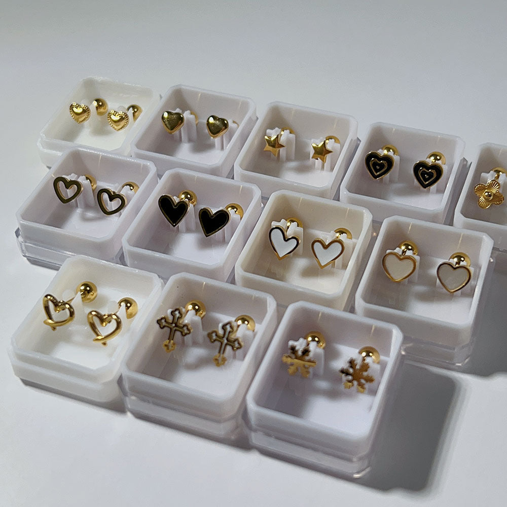 1 Pair Sweet Cross Heart Shape Plating Titanium Steel Ear Studs