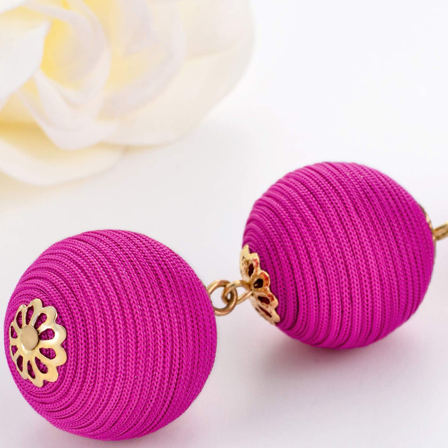 1 Pair Lady Ball Fabric Drop Earrings