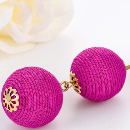 1 Pair Lady Ball Fabric Drop Earrings