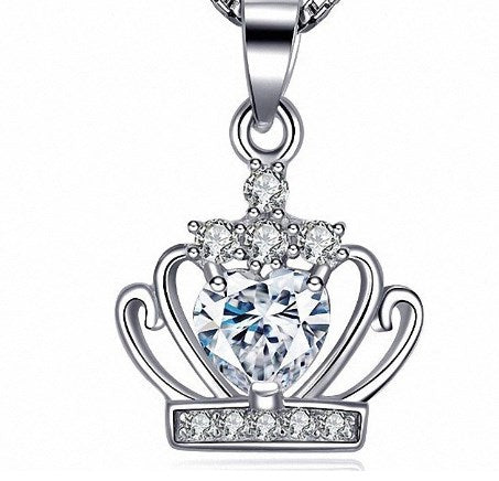 Elegant Crown Sterling Silver Inlay Zircon Charms Pendant Necklace