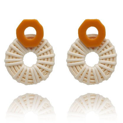 1 Pair Hawaiian Bohemian Geometric Rattan Drop Earrings