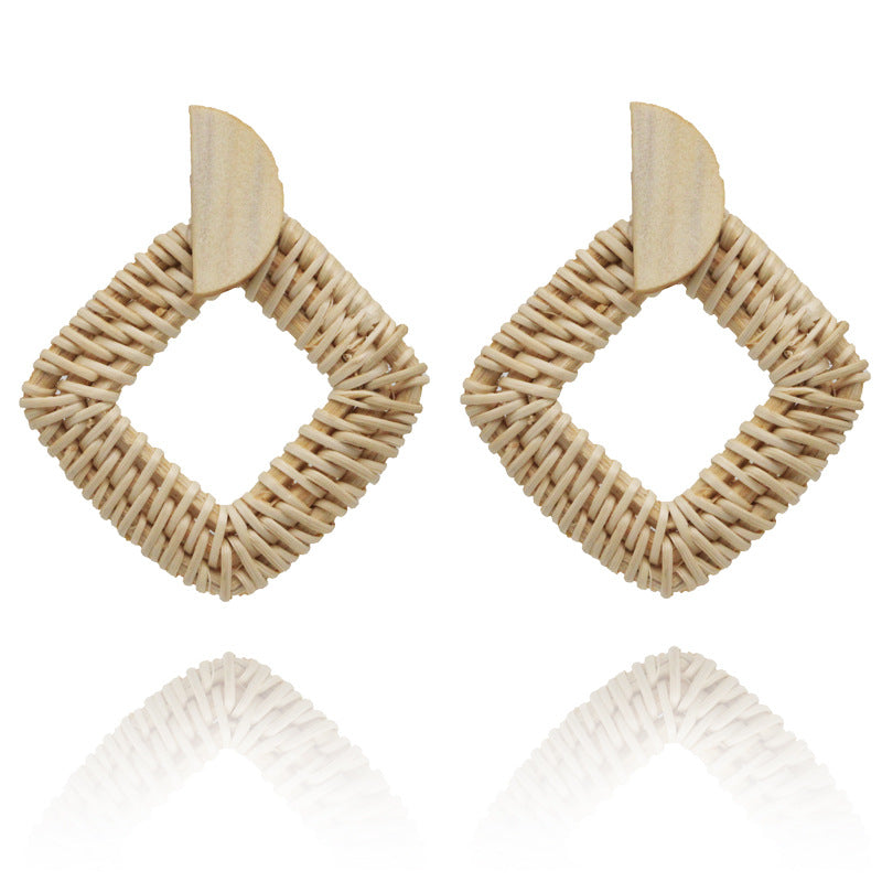 1 Pair Hawaiian Bohemian Geometric Rattan Drop Earrings