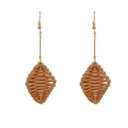 1 Pair Hawaiian Bohemian Geometric Rattan Drop Earrings