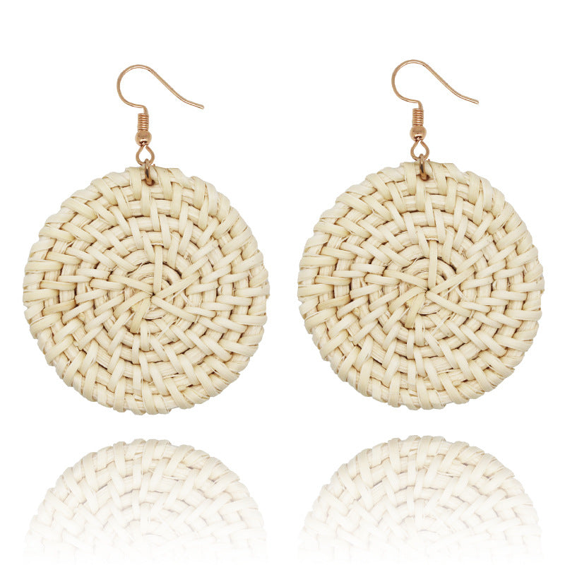 1 Pair Hawaiian Bohemian Geometric Rattan Drop Earrings