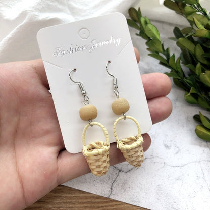 1 Pair Simple Style Geometric Mixed Materials Rattan Drop Earrings