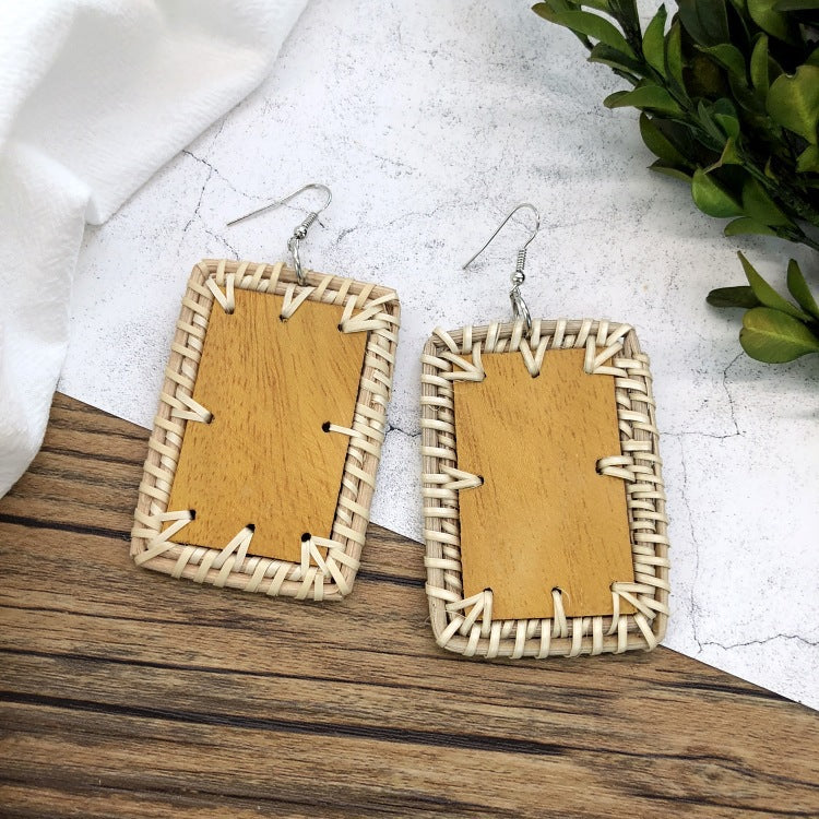 1 Pair Simple Style Geometric Mixed Materials Rattan Drop Earrings