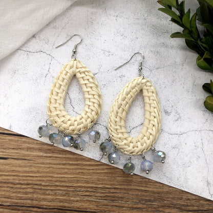 1 Pair Simple Style Geometric Mixed Materials Rattan Drop Earrings