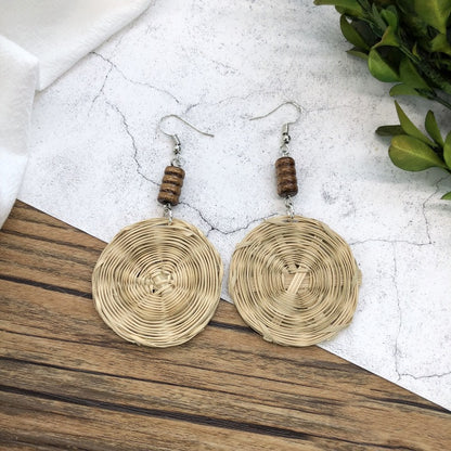 1 Pair Simple Style Geometric Mixed Materials Rattan Drop Earrings