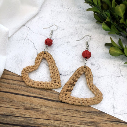 1 Pair Simple Style Geometric Mixed Materials Rattan Drop Earrings