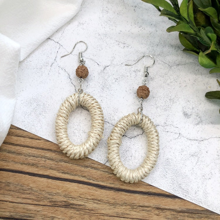 1 Pair Simple Style Geometric Mixed Materials Rattan Drop Earrings