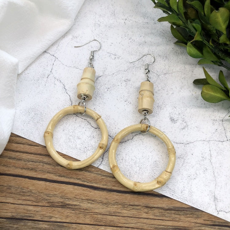 1 Pair Simple Style Geometric Mixed Materials Rattan Drop Earrings