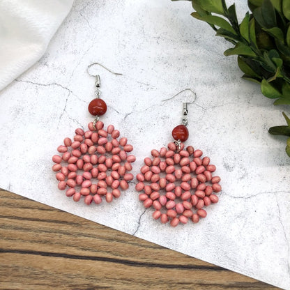 1 Pair Simple Style Geometric Mixed Materials Rattan Drop Earrings