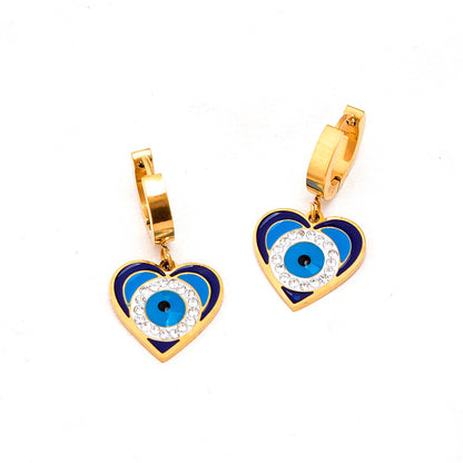 1 Pair Retro Lady Devil's Eye Heart Shape Butterfly Epoxy Inlay Titanium Steel Zircon Drop Earrings