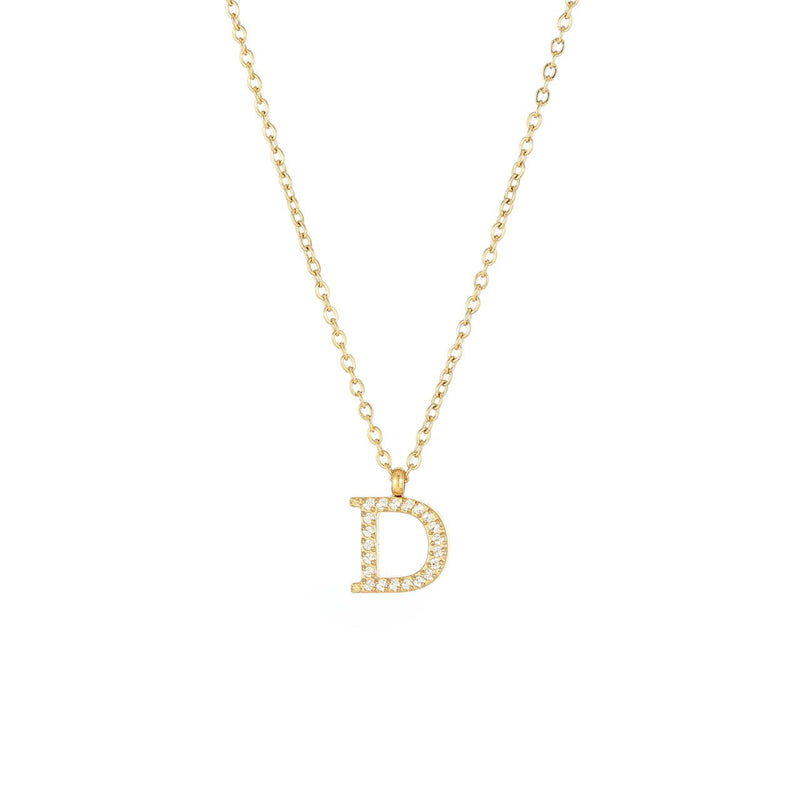 Simple Style Letter Stainless Steel Plating Inlay Zircon White Gold Plated Gold Plated Pendant Necklace