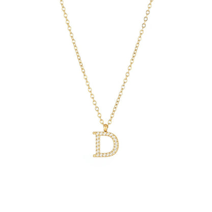 Simple Style Letter Stainless Steel Plating Inlay Zircon White Gold Plated Gold Plated Pendant Necklace