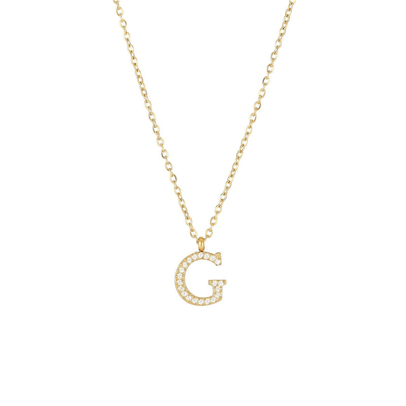 Simple Style Letter Stainless Steel Plating Inlay Zircon White Gold Plated Gold Plated Pendant Necklace