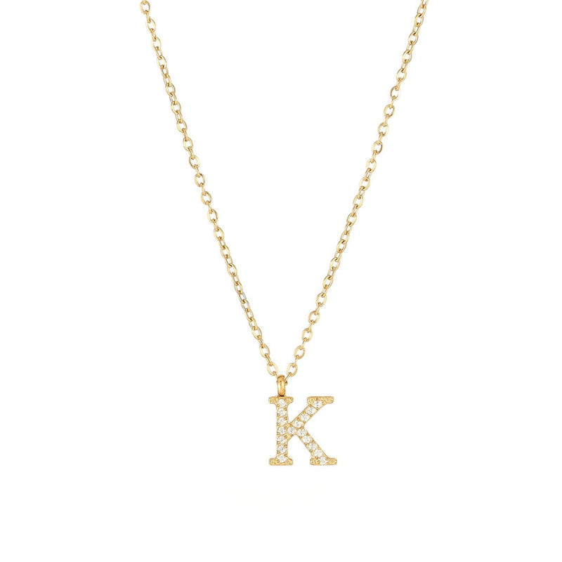 Simple Style Letter Stainless Steel Plating Inlay Zircon White Gold Plated Gold Plated Pendant Necklace