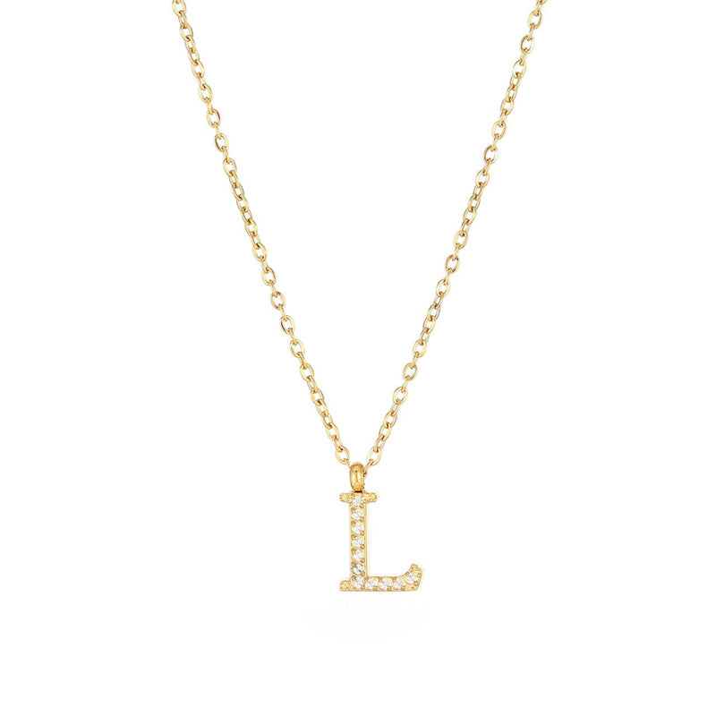 Simple Style Letter Stainless Steel Plating Inlay Zircon White Gold Plated Gold Plated Pendant Necklace