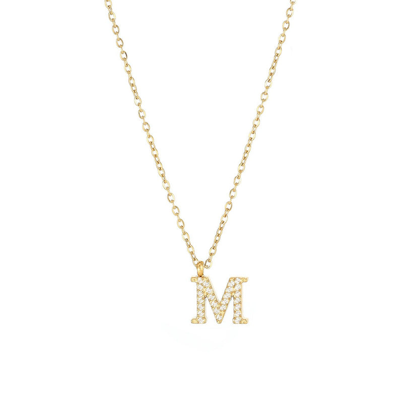 Simple Style Letter Stainless Steel Plating Inlay Zircon White Gold Plated Gold Plated Pendant Necklace