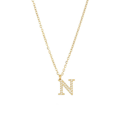 Simple Style Letter Stainless Steel Plating Inlay Zircon White Gold Plated Gold Plated Pendant Necklace